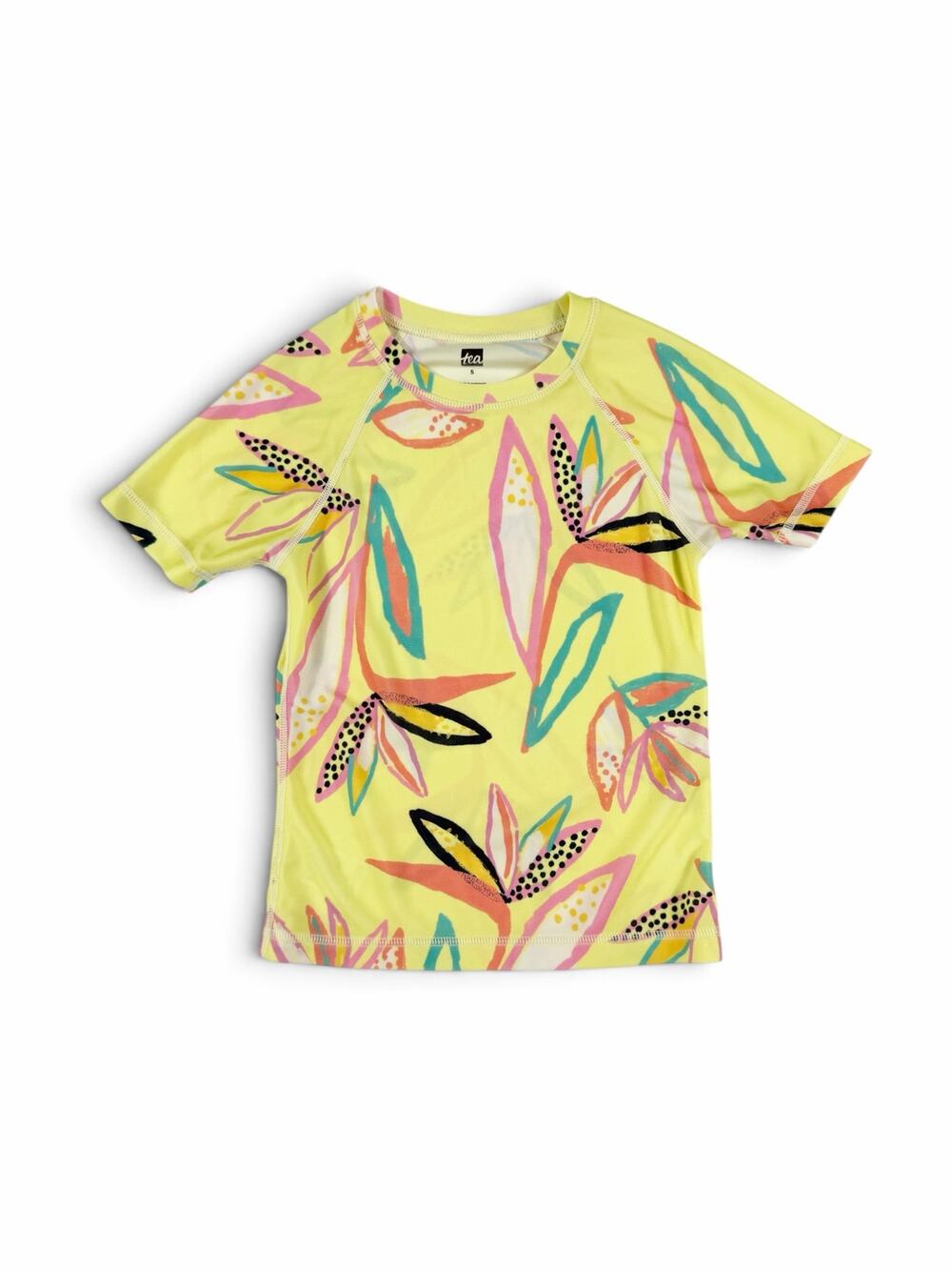 Tea Collection Tropical Floral Rash Guard Swim Shirt Yellow Girls Size 5